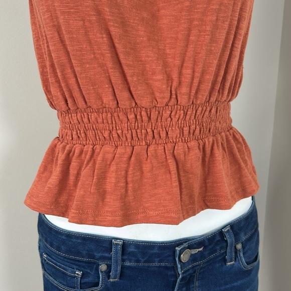 MARINE LAYER Dylan Smocked Sleeveless Top BAKED CLAY Orange Red Sz XS NEW - Picture 4 of 11